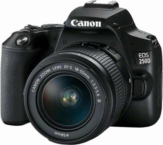 Canon EOS 250D DSLR Camera with 18-55mm f/3.5-5.6 DC III Lens (24.1MP APS-C, EF/EF-S Mount, 4K Video, Dual Pixel AF, Wi-Fi, Black)