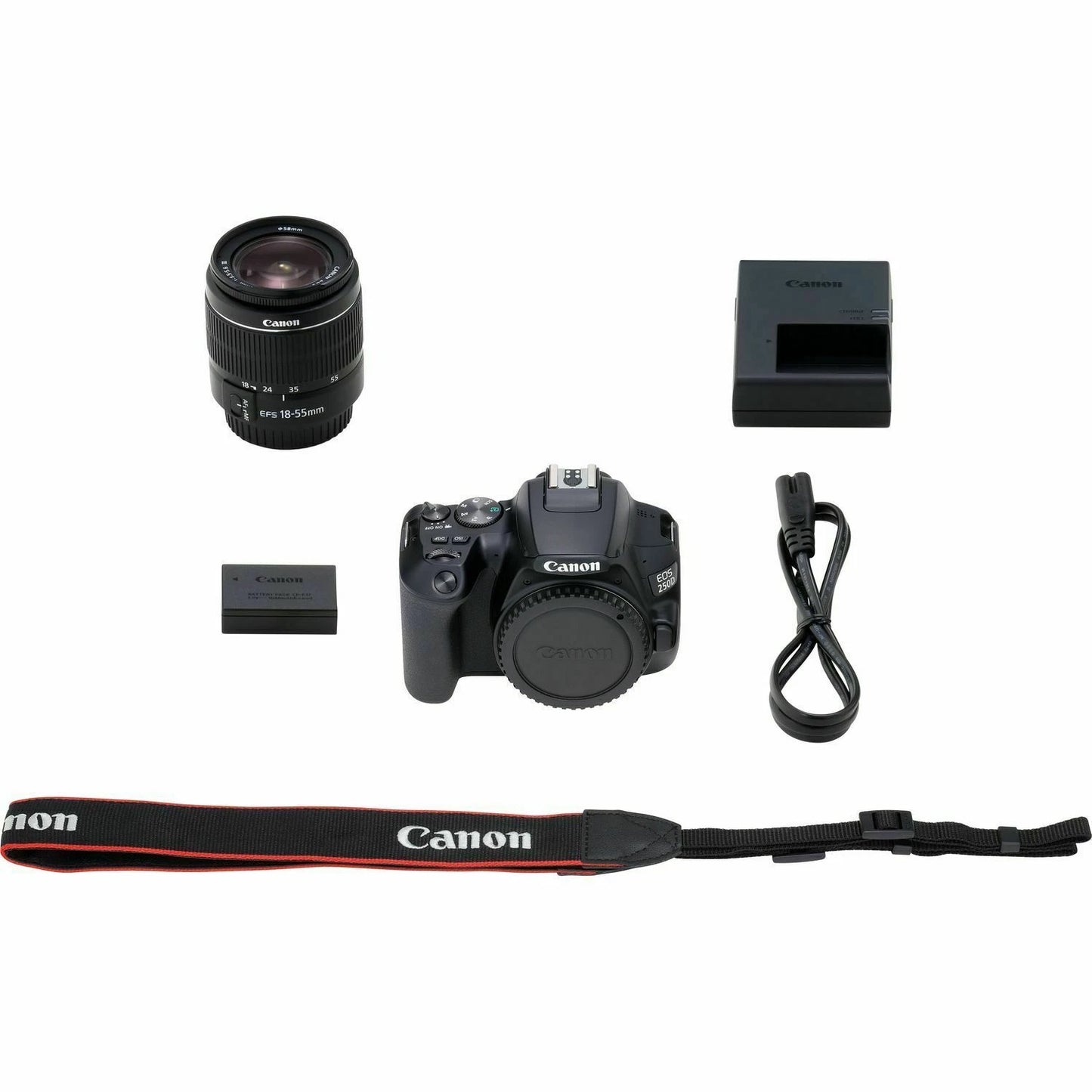 Canon EOS 250D DSLR Camera with 18-55mm f/3.5-5.6 DC III Lens (24.1MP APS-C, EF/EF-S Mount, 4K Video, Dual Pixel AF, Wi-Fi, Black)