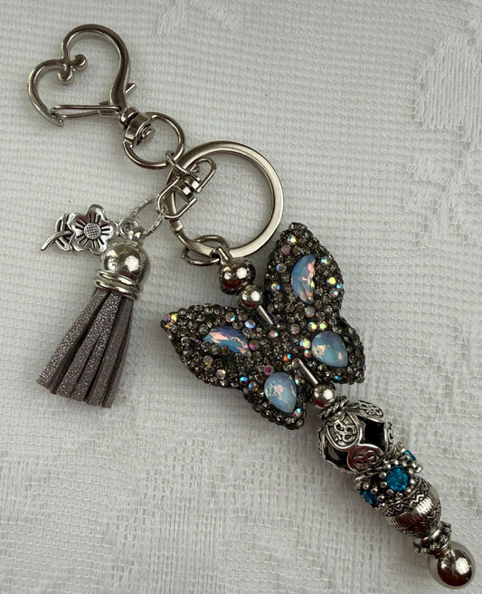 Handmade Beaded Butterfly Bag Charm – Bling Keychain Accessory