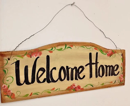 Handmade Welcome Home Hand Painted Wood Wall Sign – Indoor and Outdoor Home Decor