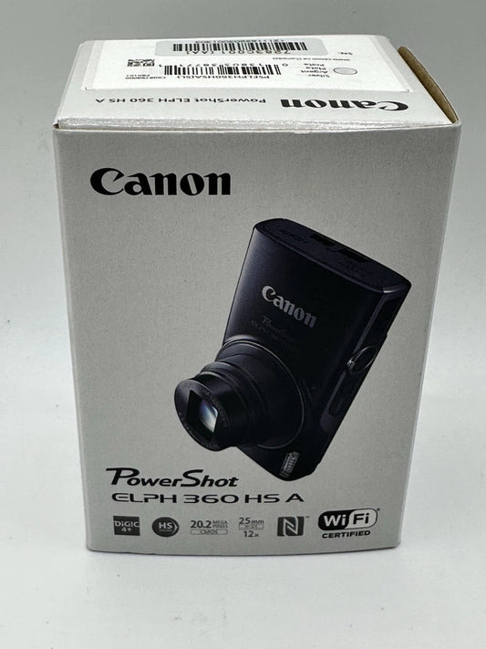 Canon PowerShot ELPH 360 HS Compact Digital Camera – 20.2 MP with 12x Optical Zoom & Full HD Video – Black