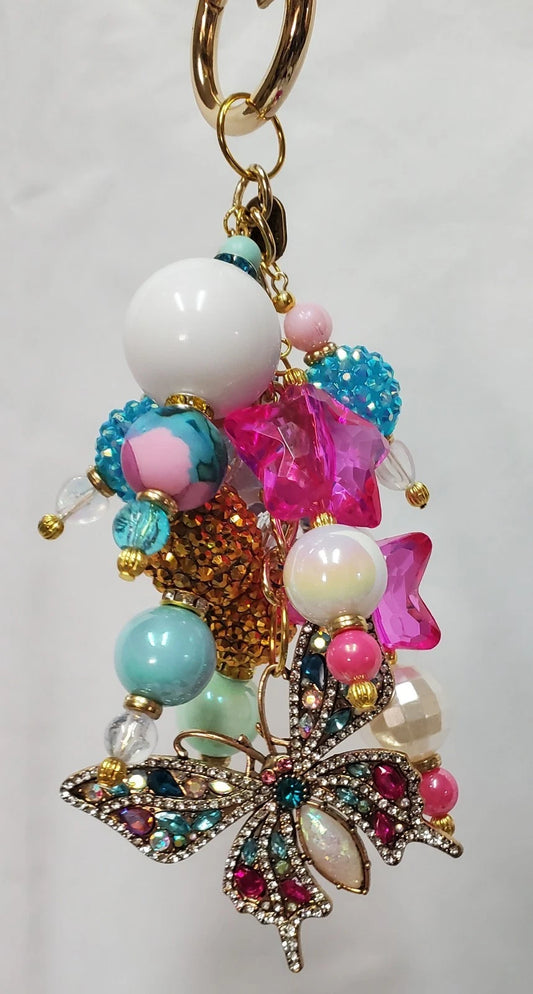 Handmade Rhinestone Butterfly Bag Charm – Artist Created Keychain Accessory