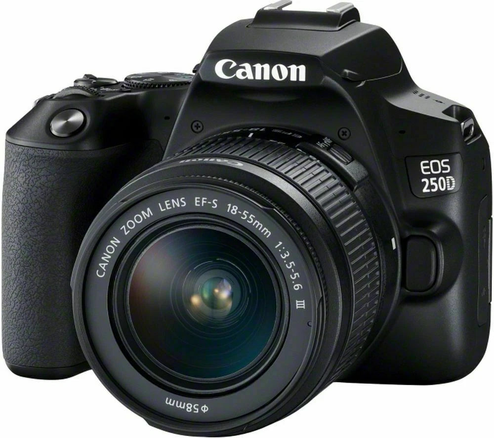 Canon EOS 250D DSLR Camera with 18-55mm f/3.5-5.6 DC III Lens (24.1MP APS-C, EF/EF-S Mount, 4K Video, Dual Pixel AF, Wi-Fi, Black)