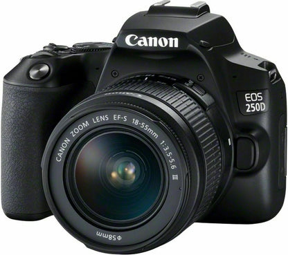 Canon EOS 250D DSLR Camera with 18-55mm f/3.5-5.6 DC III Lens (24.1MP APS-C, EF/EF-S Mount, 4K Video, Dual Pixel AF, Wi-Fi, Black)
