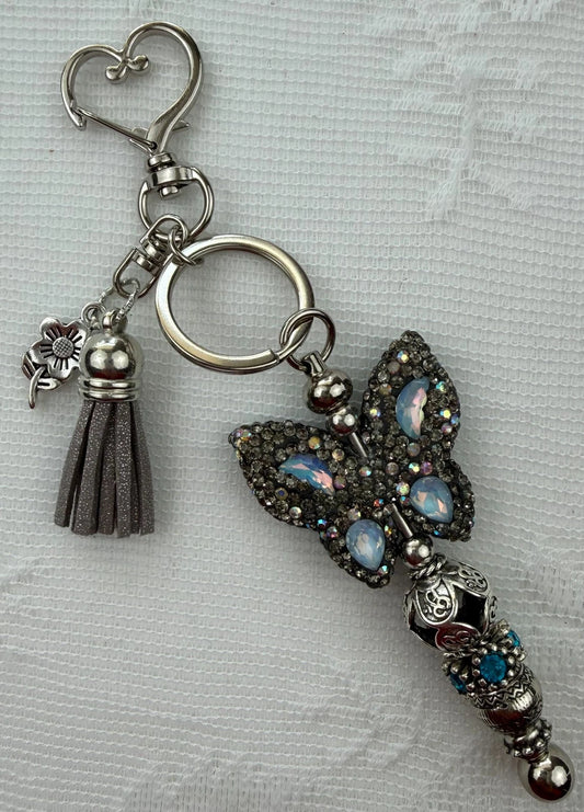 Handmade Beaded Butterfly Bag Charm – Bling Keychain Accessory