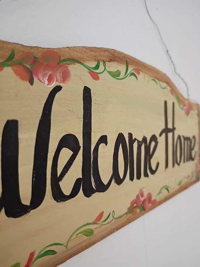 Handmade Welcome Home Hand Painted Wood Wall Sign – Indoor and Outdoor Home Decor