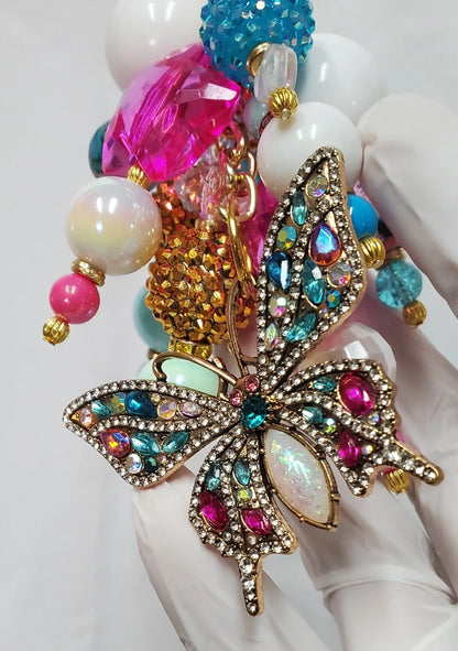 Handmade Rhinestone Butterfly Bag Charm – Artist Created Keychain Accessory