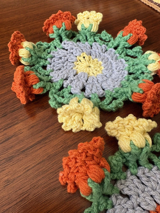 Handmade Crochet Flower Coasters Set of 2 – Cotton Table Coasters Home Decor