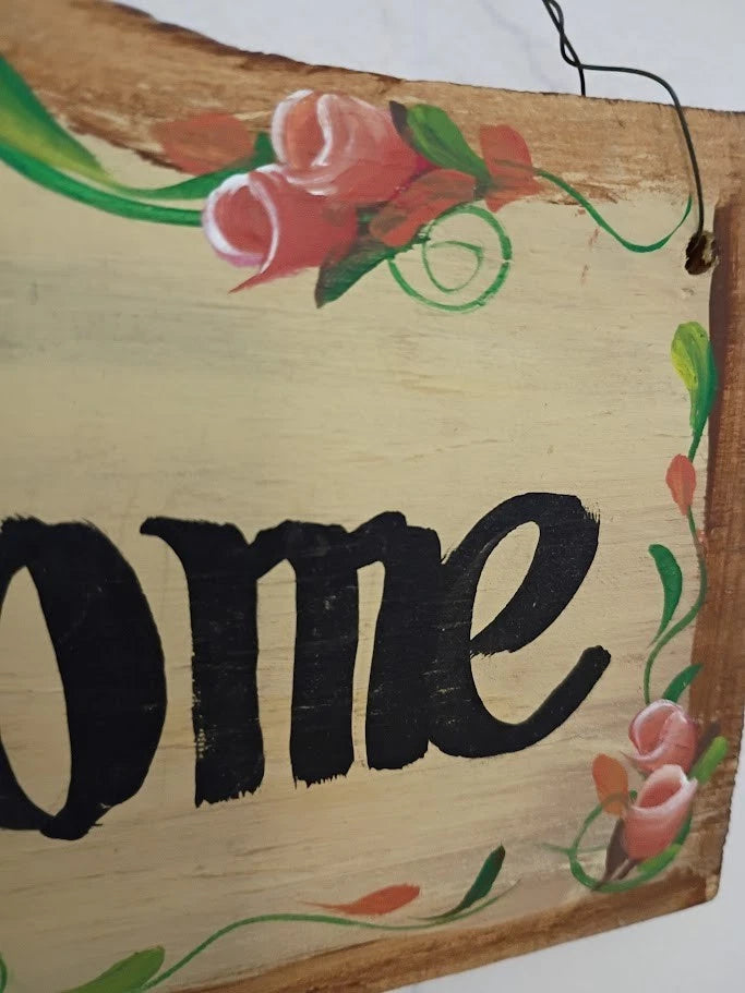 Handmade Welcome Home Hand Painted Wood Wall Sign – Indoor and Outdoor Home Decor