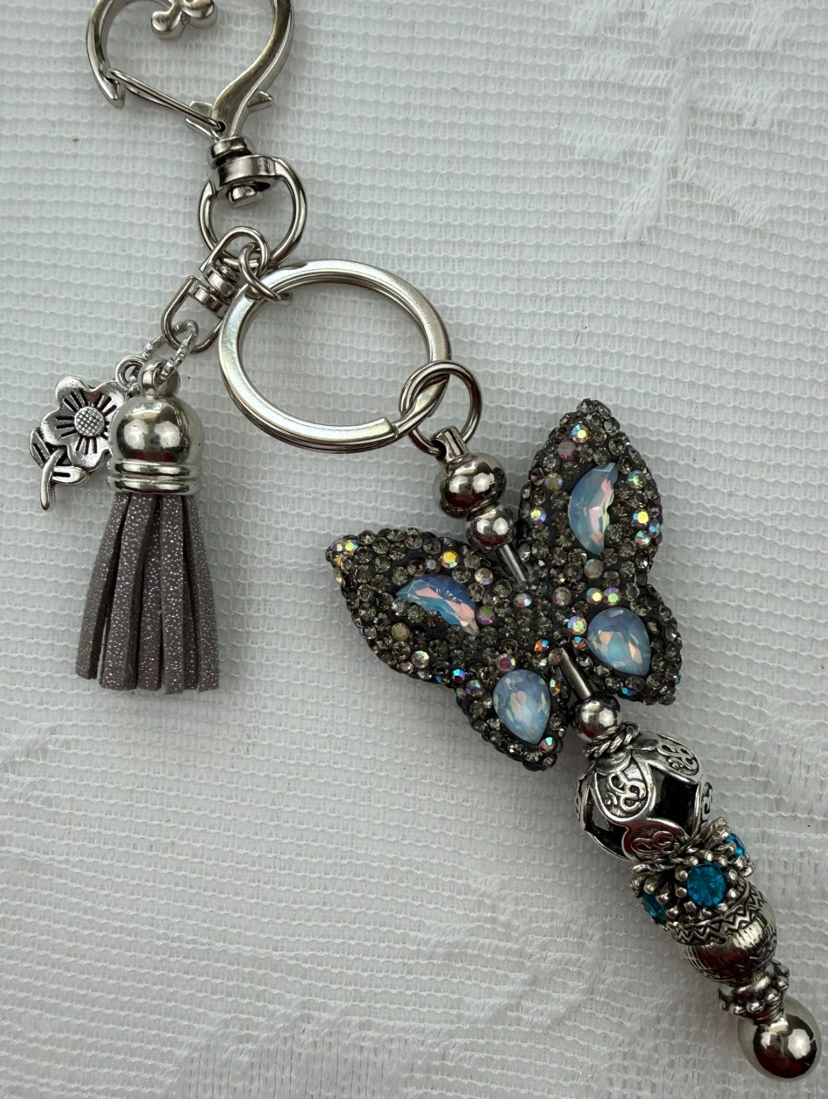 Handmade Beaded Butterfly Bag Charm – Bling Keychain Accessory