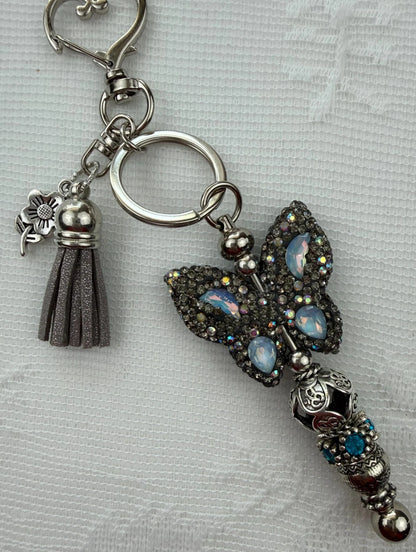 Handmade Beaded Butterfly Bag Charm – Bling Keychain Accessory