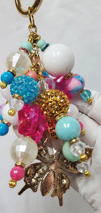 Handmade Rhinestone Butterfly Bag Charm – Artist Created Keychain Accessory
