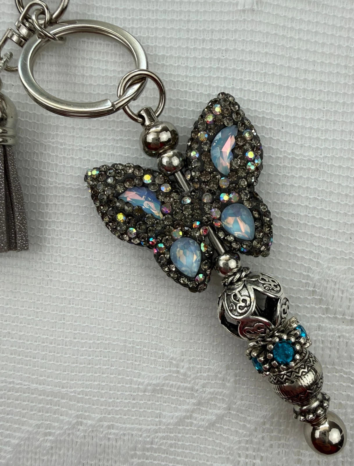 Handmade Beaded Butterfly Bag Charm – Bling Keychain Accessory