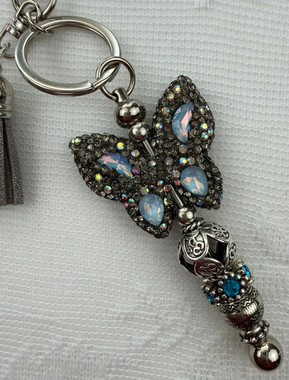 Handmade Beaded Butterfly Bag Charm – Bling Keychain Accessory