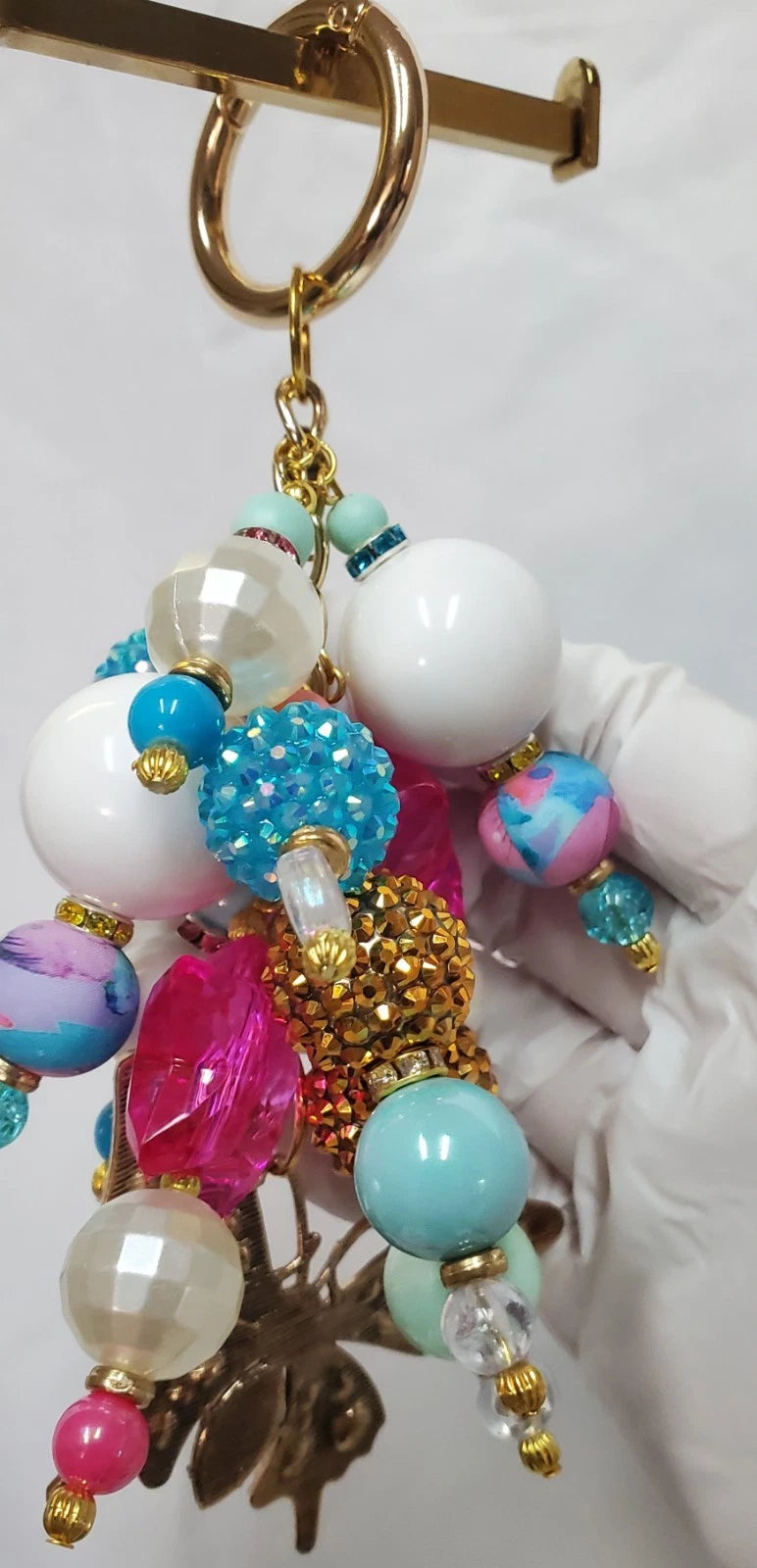 Handmade Rhinestone Butterfly Bag Charm – Artist Created Keychain Accessory