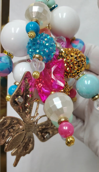 Handmade Rhinestone Butterfly Bag Charm – Artist Created Keychain Accessory