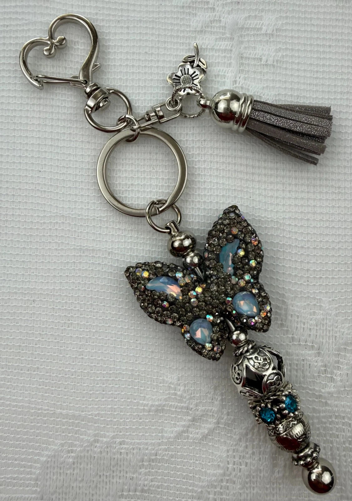 Handmade Beaded Butterfly Bag Charm – Bling Keychain Accessory