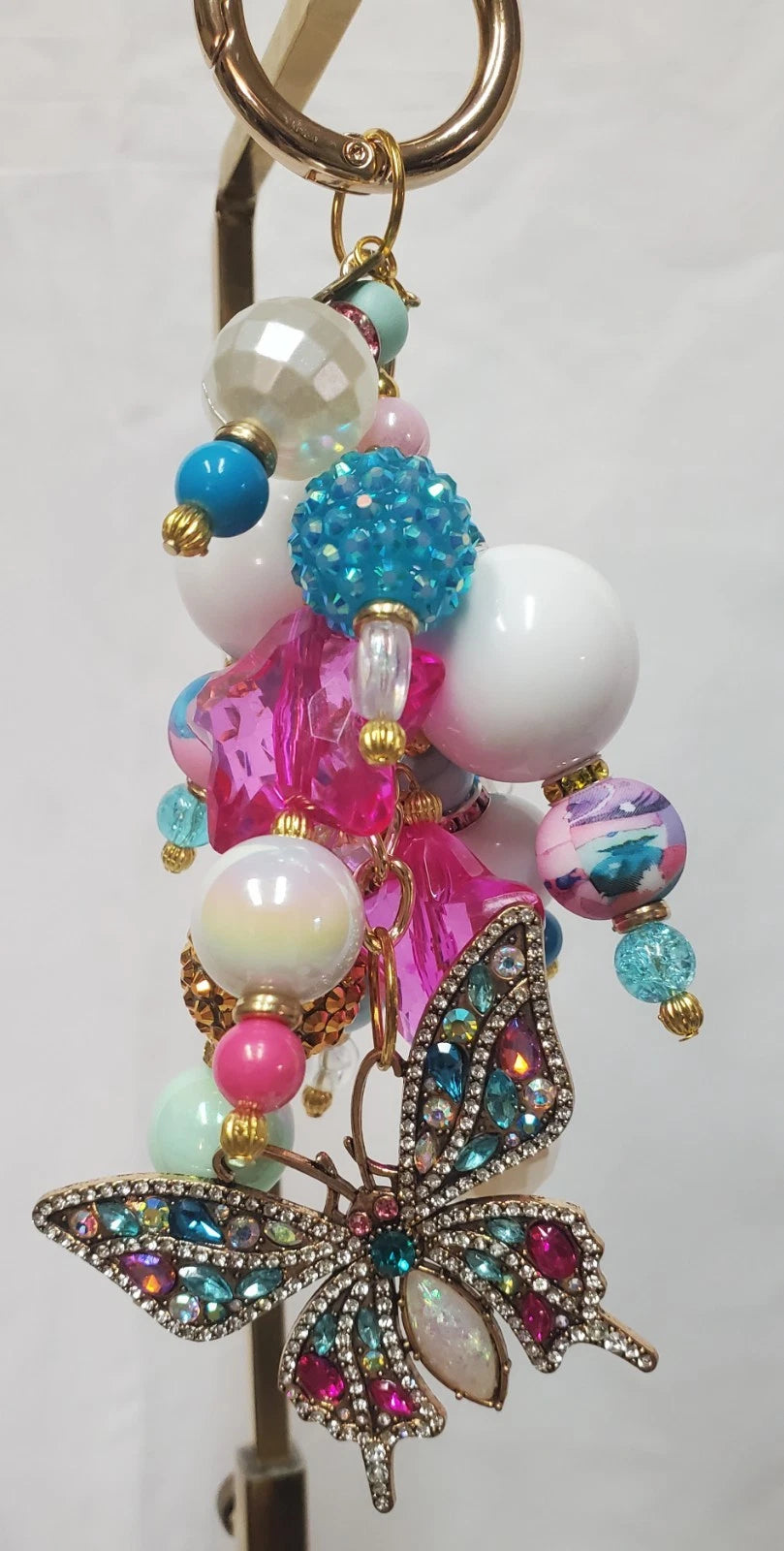 Handmade Rhinestone Butterfly Bag Charm – Artist Created Keychain Accessory