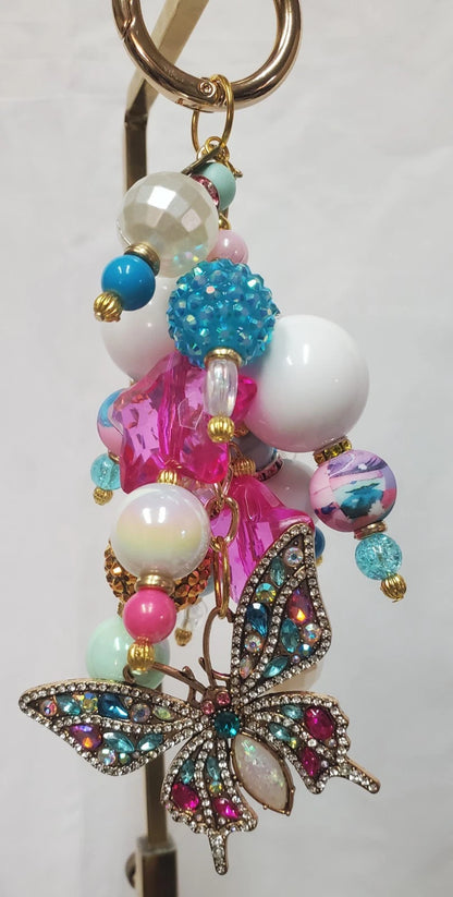 Handmade Rhinestone Butterfly Bag Charm – Artist Created Keychain Accessory