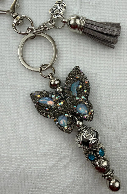 Handmade Beaded Butterfly Bag Charm – Bling Keychain Accessory
