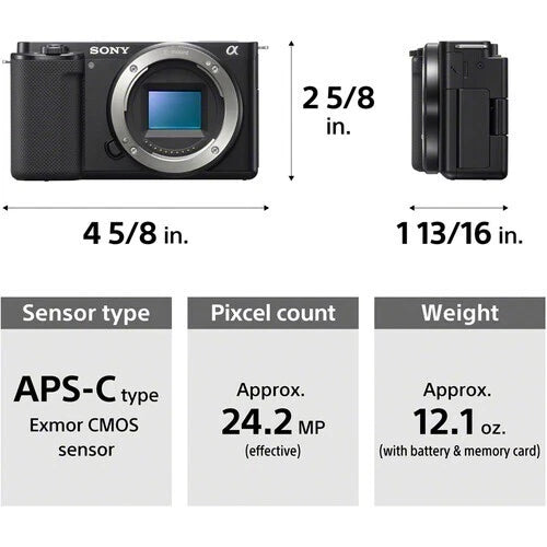 Sony Alpha ZV-E10 Mirrorless Camera Body Only (24.2MP APS-C, E-Mount, 4K Video, Real-time AF, Wi-Fi, Black)
